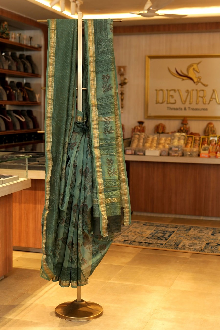 Olive Green Cotton Saree With Border